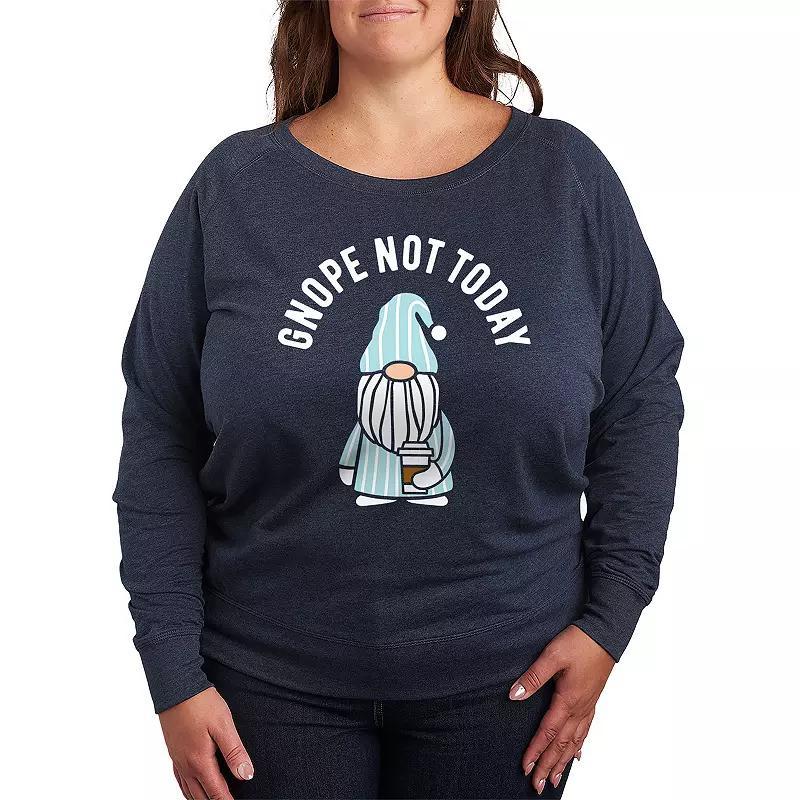 Plus Gnope Not Today Sleepy Gnome Pullover, Womens Grey Indigo Product Image