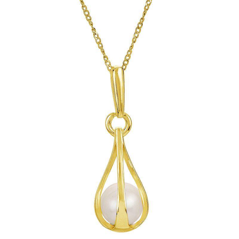 PearLustre by Imperial 14k Gold over Sterling Silver Freshwater Cultured Pearl Swing Drop Pendant Necklace, Womens Gold Tone Product Image