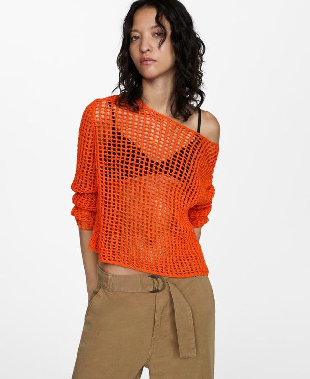 Mango Womens Openwork Knit Sweater Product Image