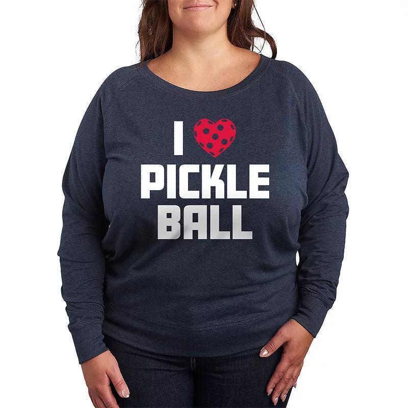 Plus I Love Pickleball Slouchy Graphic Sweatshirt, Womens Grey Indigo Product Image