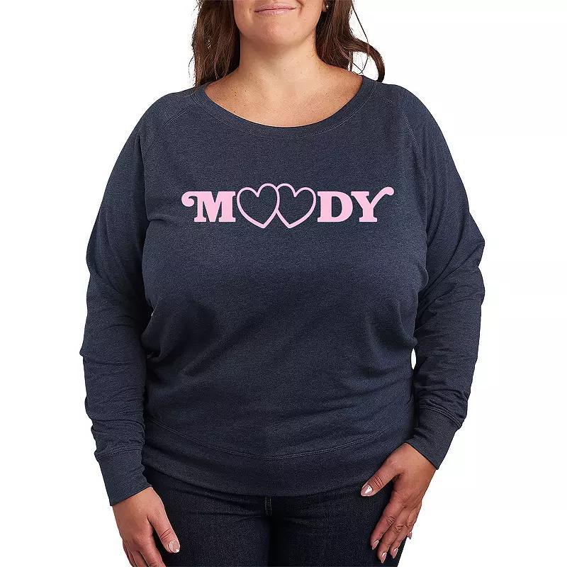 Plus Moody Hearts Slouchy Graphic Sweatshirt, Womens Grey Indigo Product Image