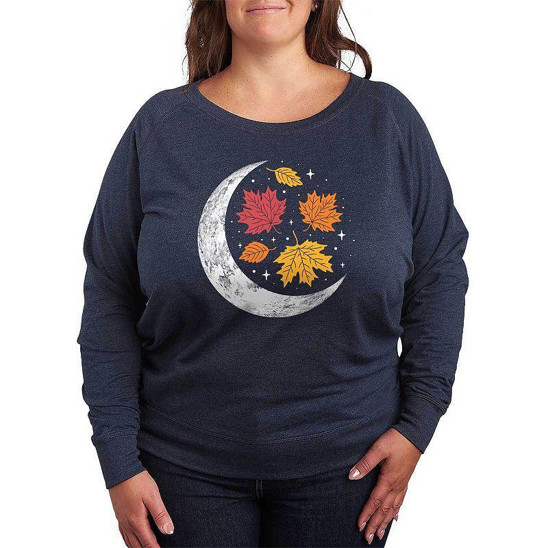 Plus Size Fall Crescent Moon Lightweight French Terry Sweatshirt, Girls Grey Indigo Product Image