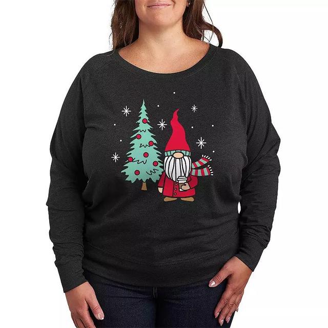 Plus Size Christmas Gnome Tree Lightweight French Terry Sweatshirt, Womens Heather Grey Product Image