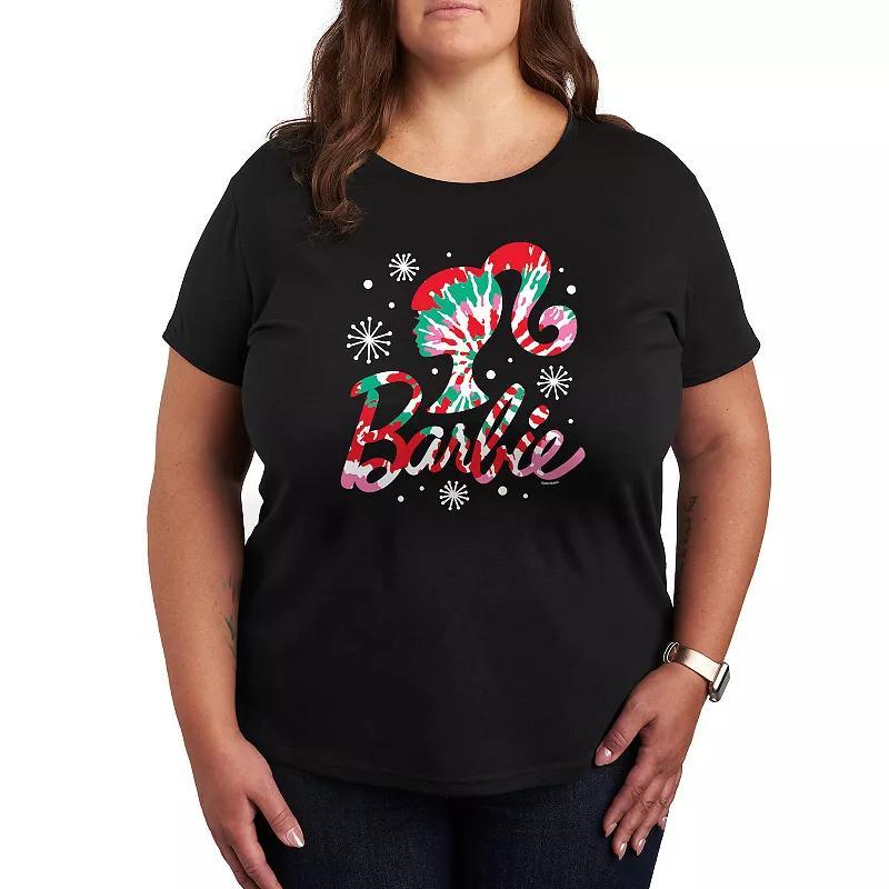 Womens Barbie Holiday Tie Dye Logo Graphic Tee Black Product Image