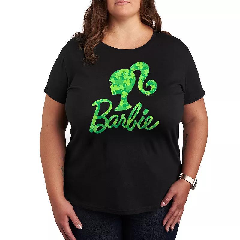 Plus Size Barbie Logo Shamrock Pattern Graphic Tee, Womens Product Image