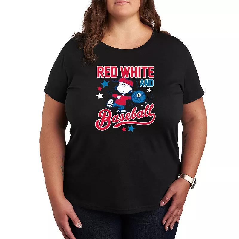 Plus Peanuts Red White Baseball Lucy Graphic Tee, Womens Product Image