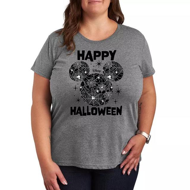 Disneys Mickey Mouse Plus Size Happy Halloween Spider Web Graphic Tee, Womens Grey Gray Product Image