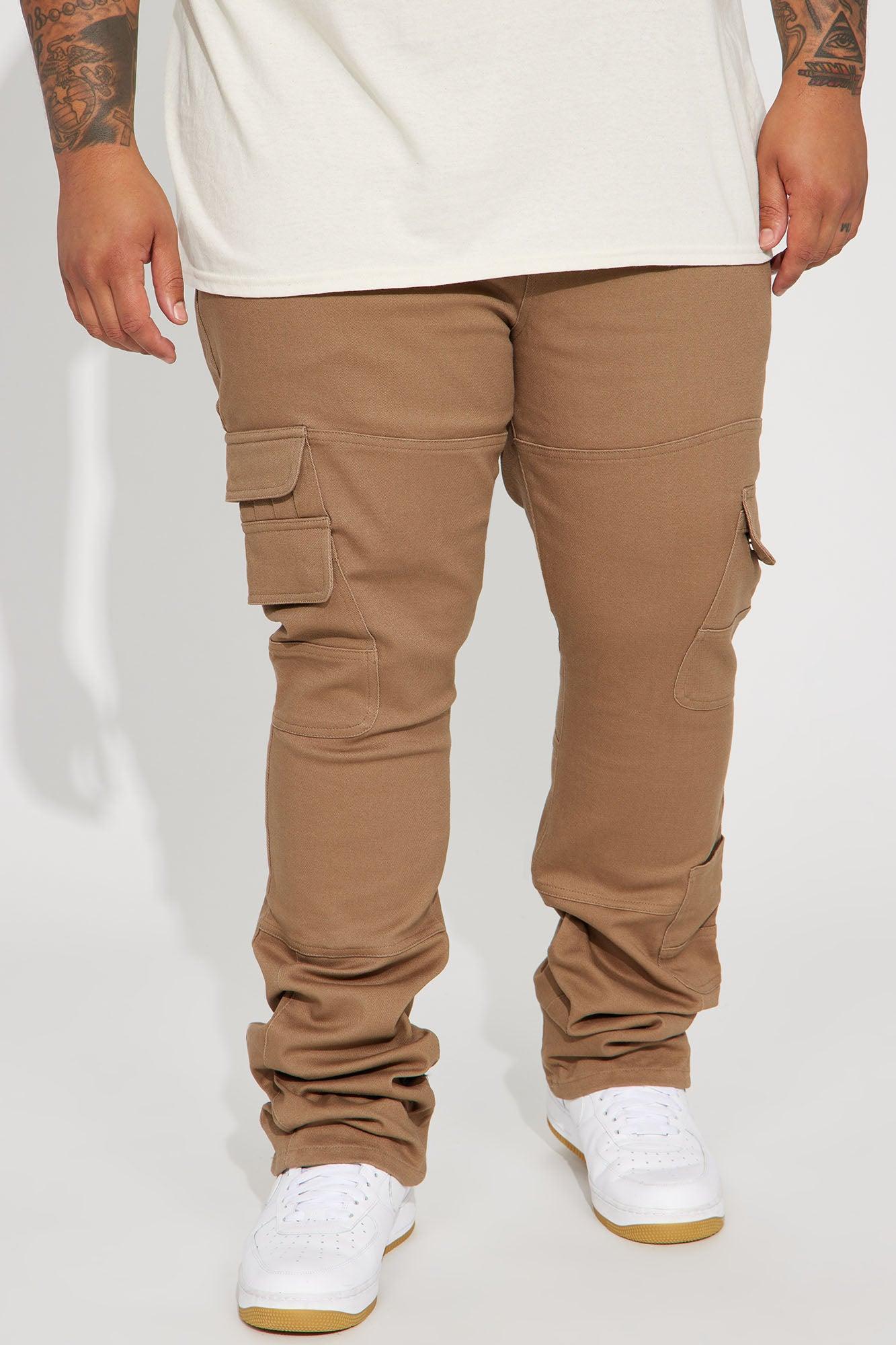 Nasty Habits Cargo Stacked Skinny Flare Pants - Taupe Product Image