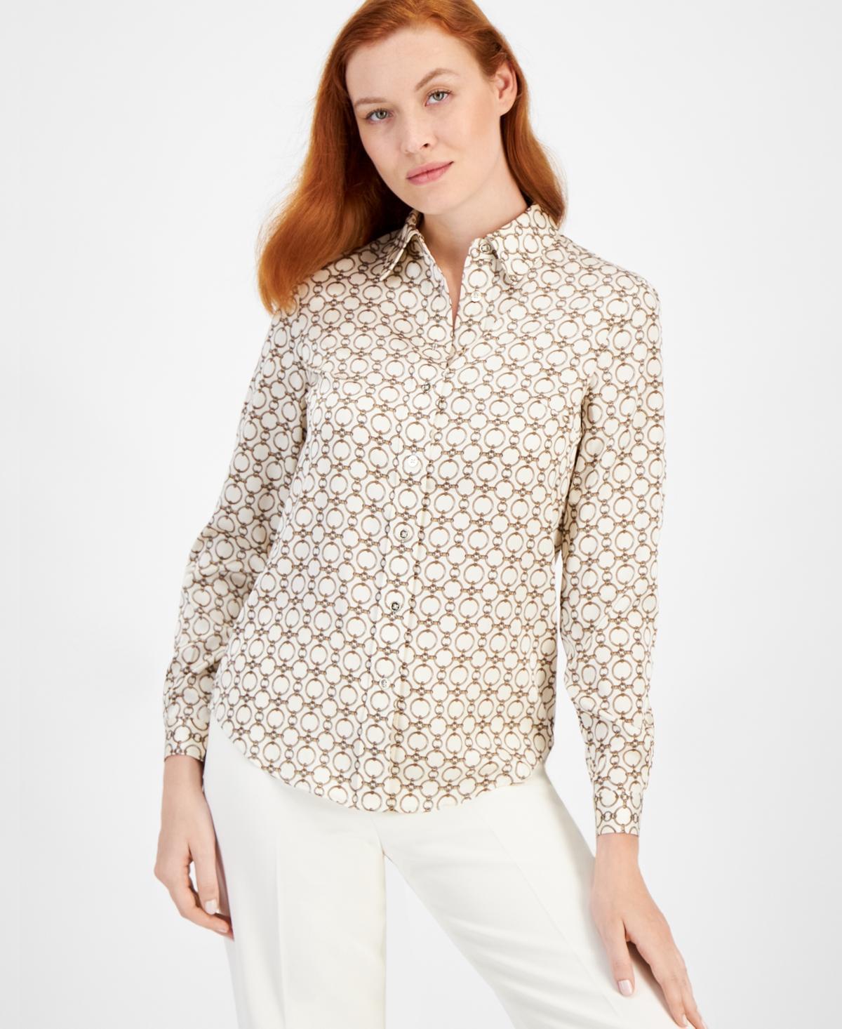 Anna Klein Womens Long-Sleeve Button-Down Blouse Product Image