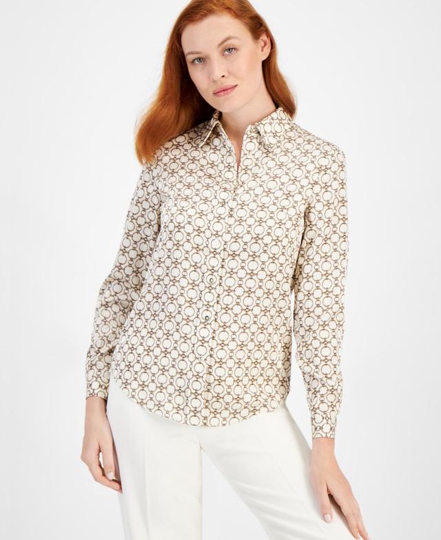 Anna Klein Womens Long-Sleeve Button-Down Blouse Product Image