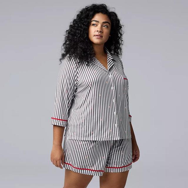 Plus Size Simply Vera Vera Wang 3/4-Sleeve Pajama Top & Boxer Pajama Shorts Set, Womens Product Image