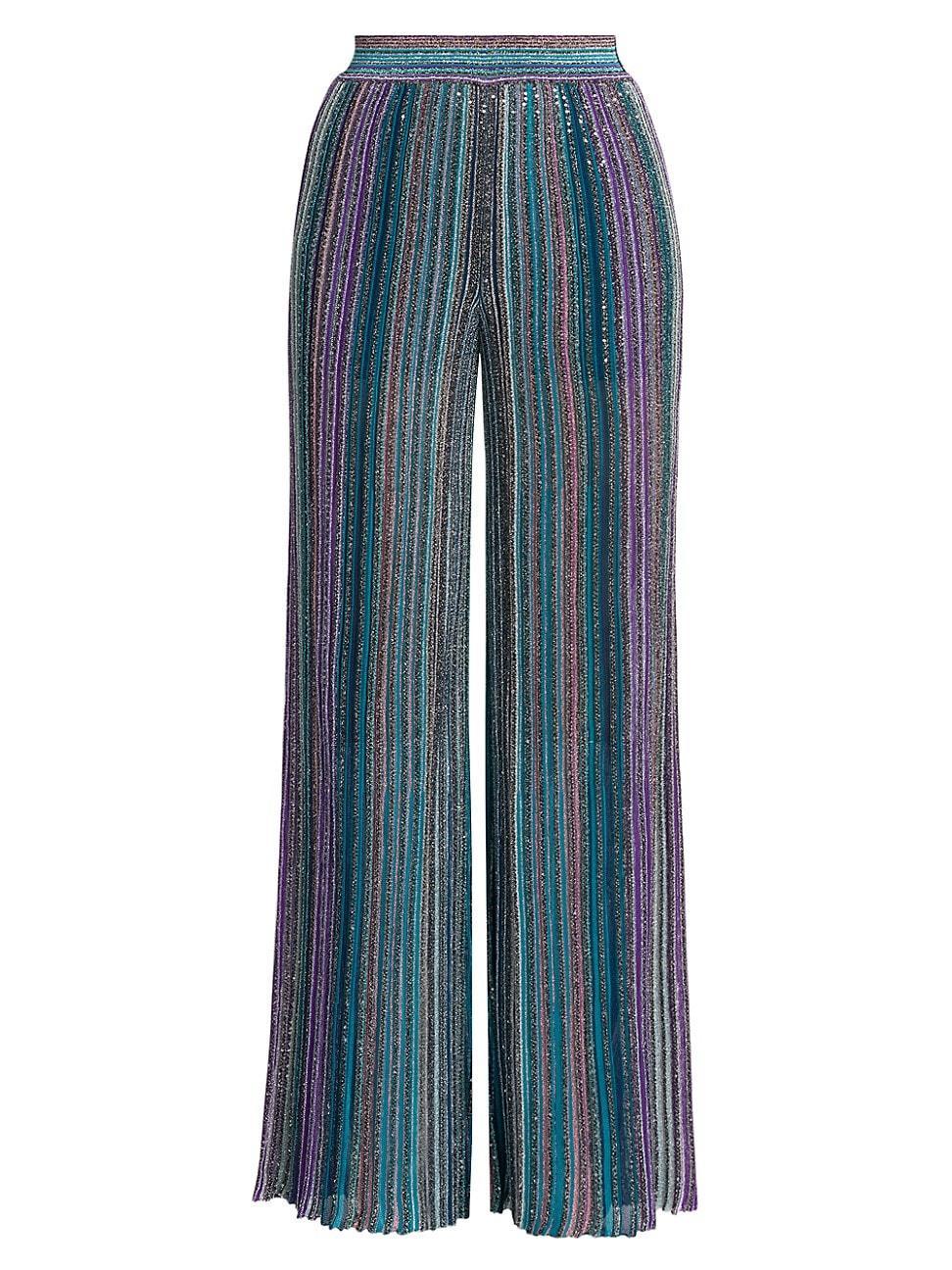 Womens Metallic Stripe Flared Pants Product Image