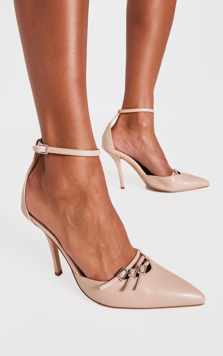 Cream Pu Point Toe Buckle Detail Court Heels product image