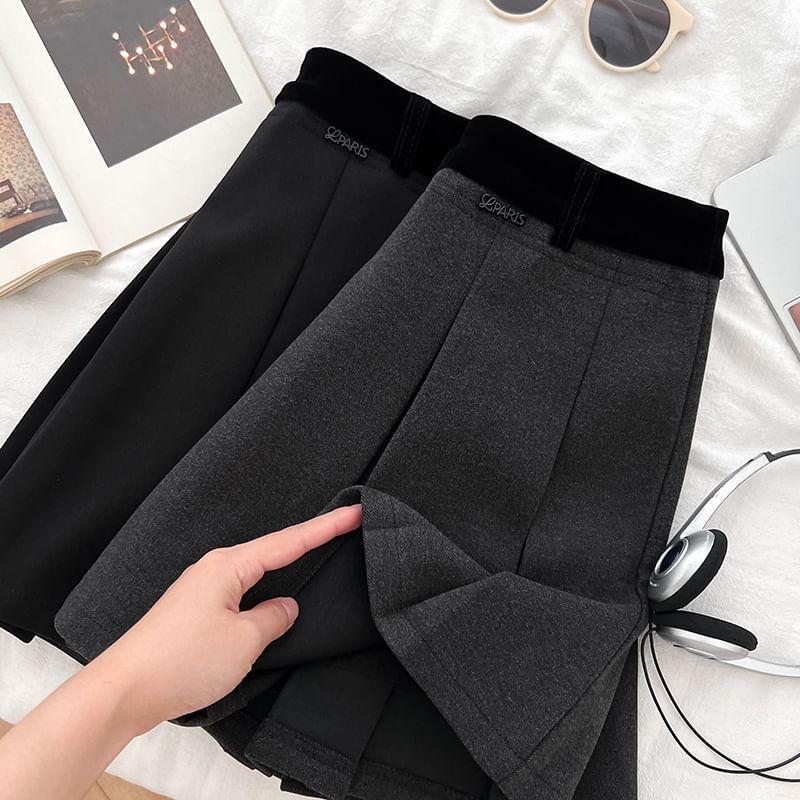 High Waist Plain Mini A-Line Pleated Skirt Product Image