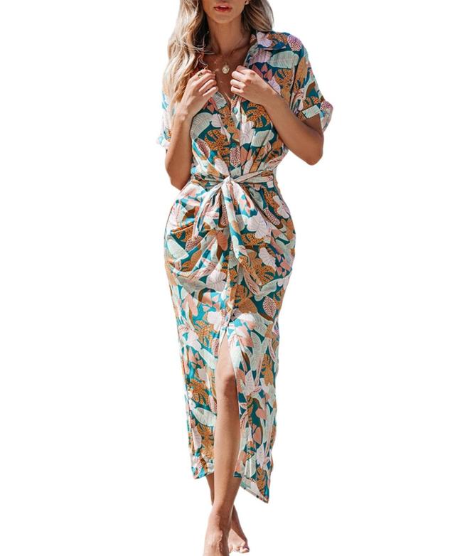 Women's Tropical Collared Front Button Maxi Beach Dress Product Image