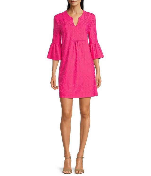 Jude Connally Kerry Jacquard Grand Links Split V-Neck 3/4 Sleeve Shift Dress Product Image