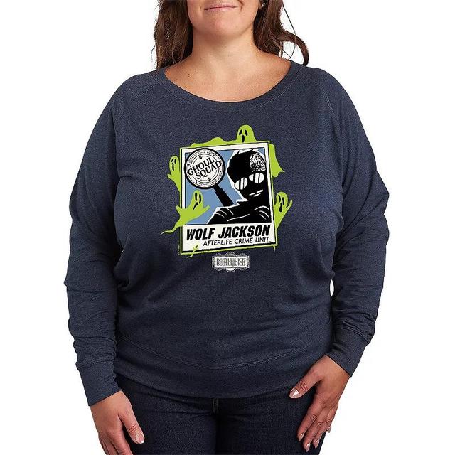 Plus Size Beetlejuice 2 Wolf Jackson Lightweight French Terry Sweatshirt, Womens Grey Blue Product Image