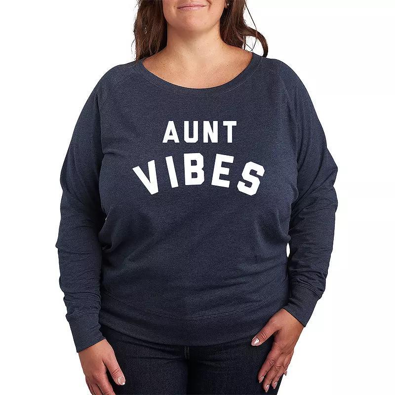 Plus Size Aunt Vibes Lightweight French Terry Sweatshirt, Womens Grey Indigo Product Image