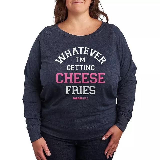 Plus Size Mean Girls Getting Cheese Fries Lightweight French Terry Sweatshirt, Womens Grey Indigo Product Image