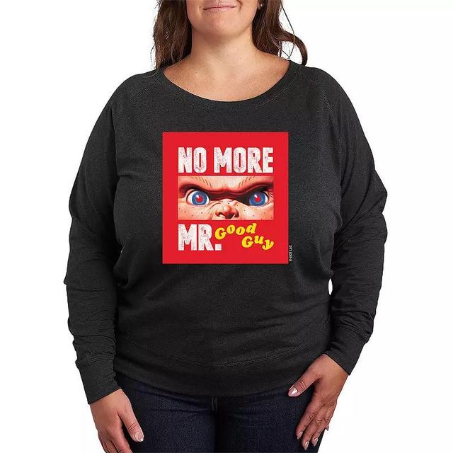 Plus Size Chucky No More Mr. Good Guy Lightweight French Terry Sweatshirt, Womens Heather Grey Product Image