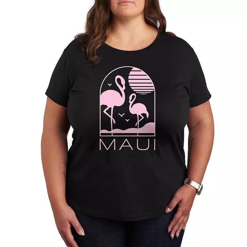 Plus Maui Flamingos Graphic Tee, Womens Grey Blue Product Image