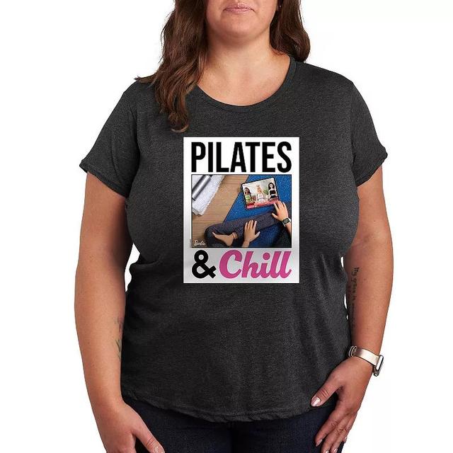 Plus Barbie Pilates & Chill Graphic Tee, Womens Heather Grey Product Image