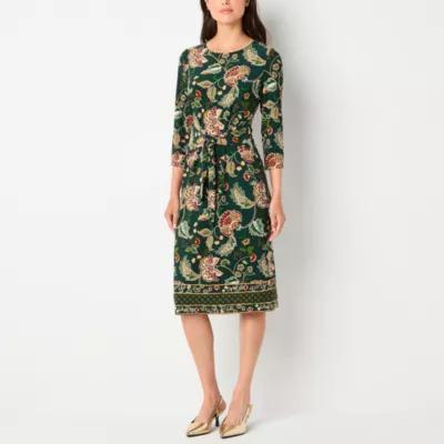 R & K Originals Womens 3/4 Sleeve Floral Midi Shift Dress Product Image