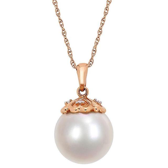 Stella Grace 10k Rose Gold Diamond Accent & Freshwater Cultured Pearl Pendant, Womens White Product Image