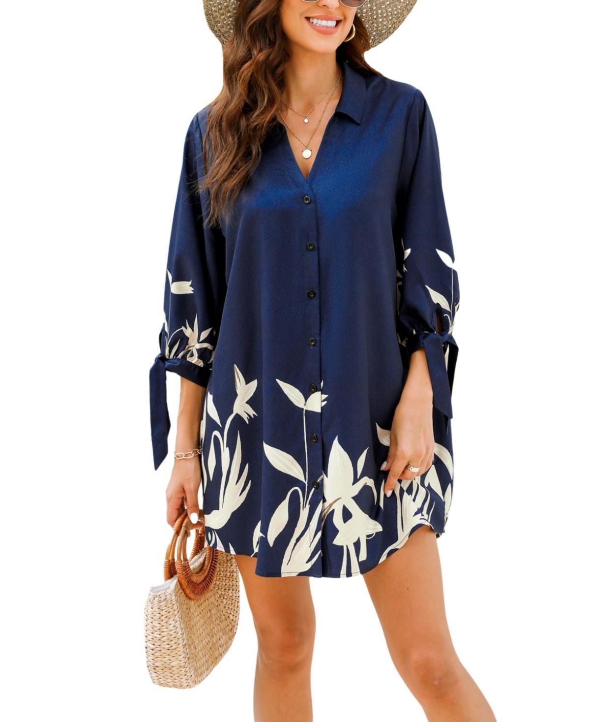 Womens V-Neck Button Front Cover-Up Dress - Light Product Image