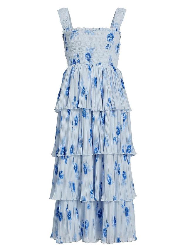 Womens Floral Pleated Georgette Midi-Dress Product Image