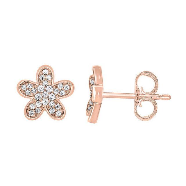 Sterling Silver 1/6 Carat T.W. Diamond Flower Stud Earrings, Womens, Pink Tone Product Image