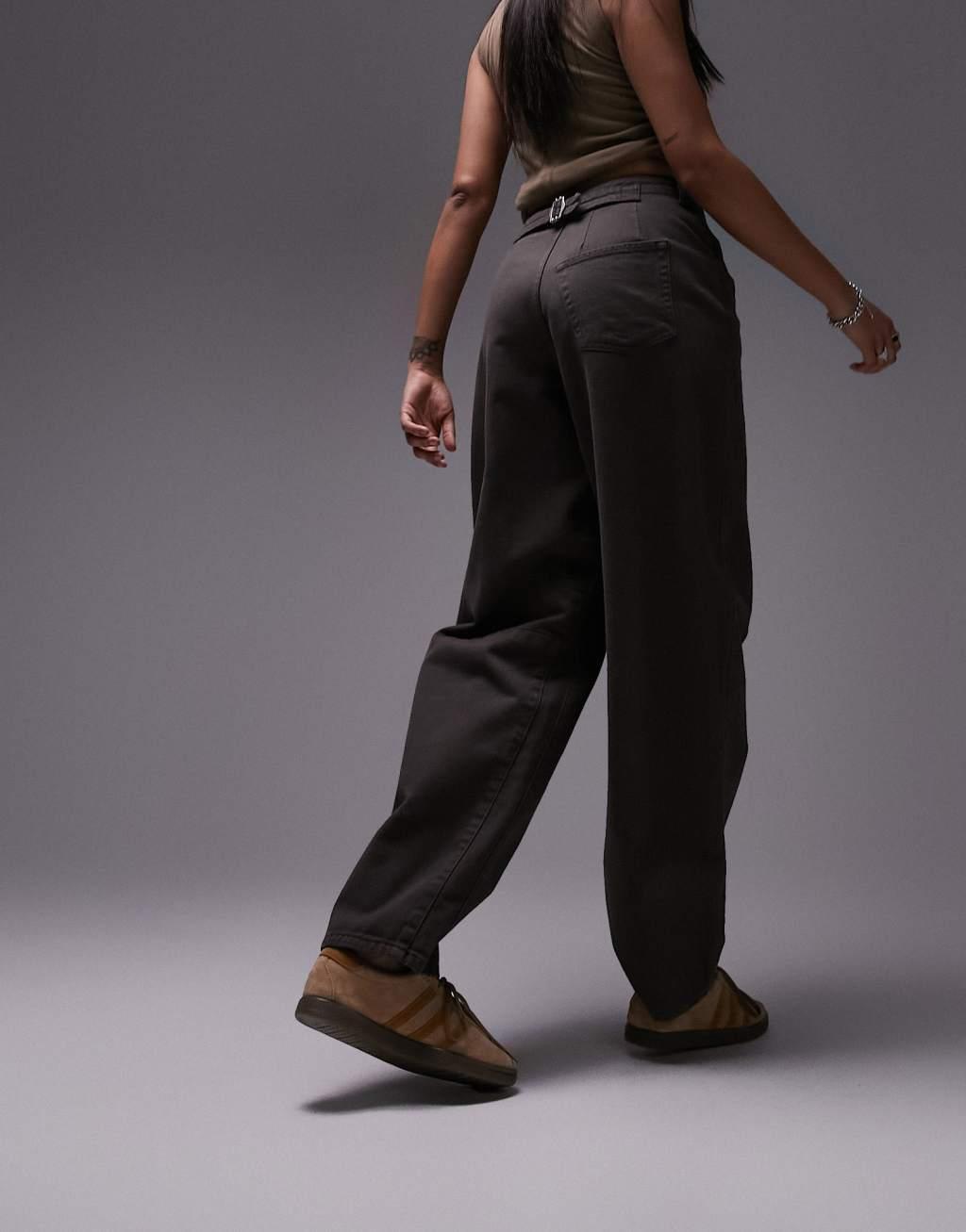 Topshop Hourglass wide leg back tab pants in chocolate Product Image