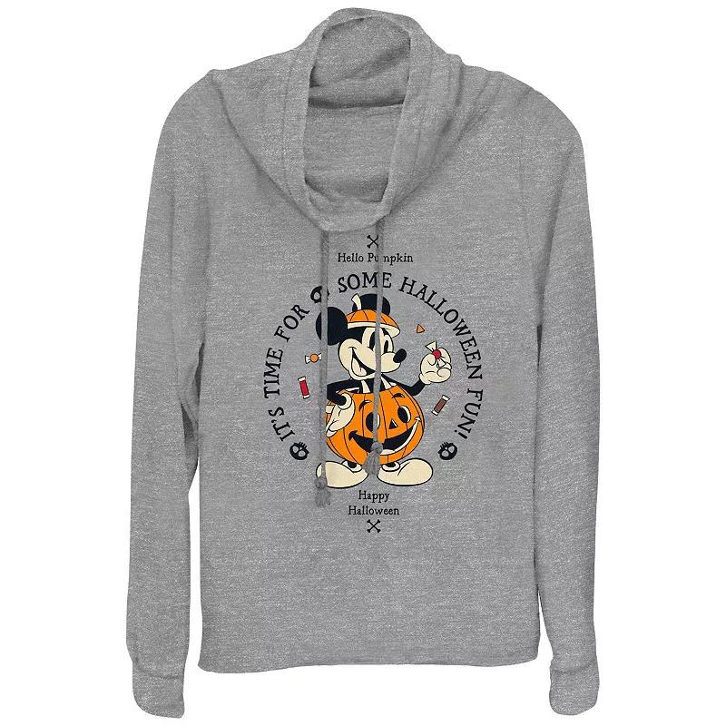 Disneys Mickey Mouse Hello Pumpkin Its Time For Some Halloween Fun Plus Size Cowlneck Graphic Lightweight Long Sleeve, Womens Gray Grey Product Image