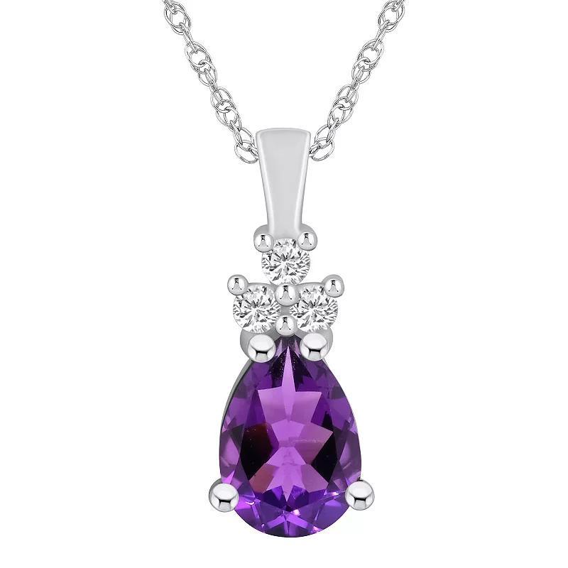 Alyson Layne 14k White Gold Pear Shape Amethyst & 1/6 Carat T.W. Diamond Pendant Necklace, Womens Product Image