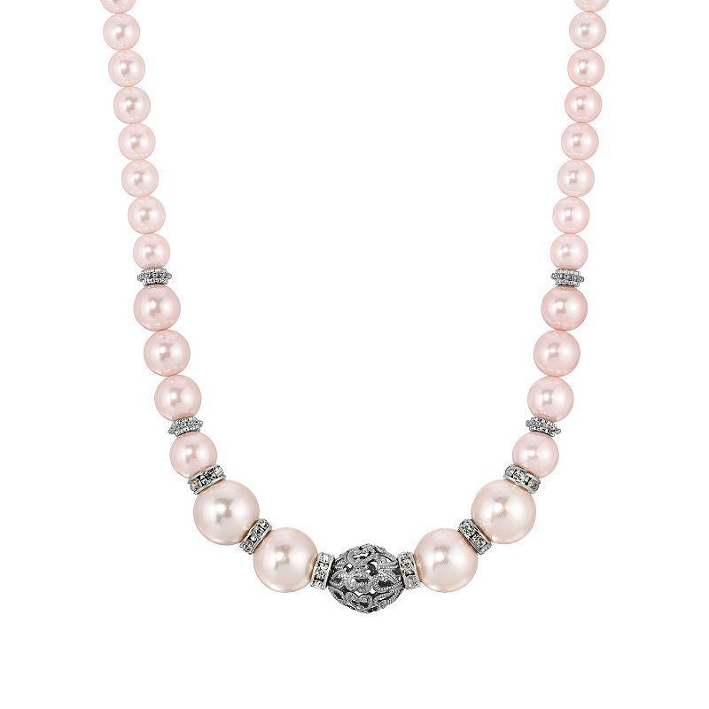 1928 Silver-Tone Simulated Pearl Filigree Bead Necklace, Womens, Pink product image