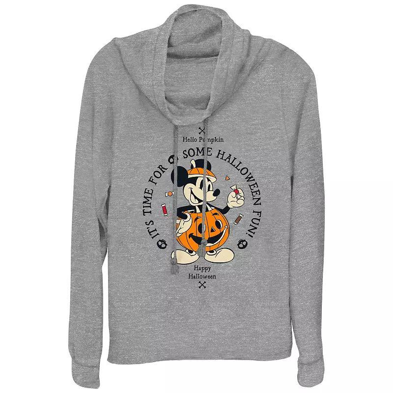 Disneys Mickey Mouse Hello Pumpkin Its Time For Some Halloween Fun Plus Size Cowlneck Graphic Lightweight Long Sleeve, Womens Gray Grey Product Image