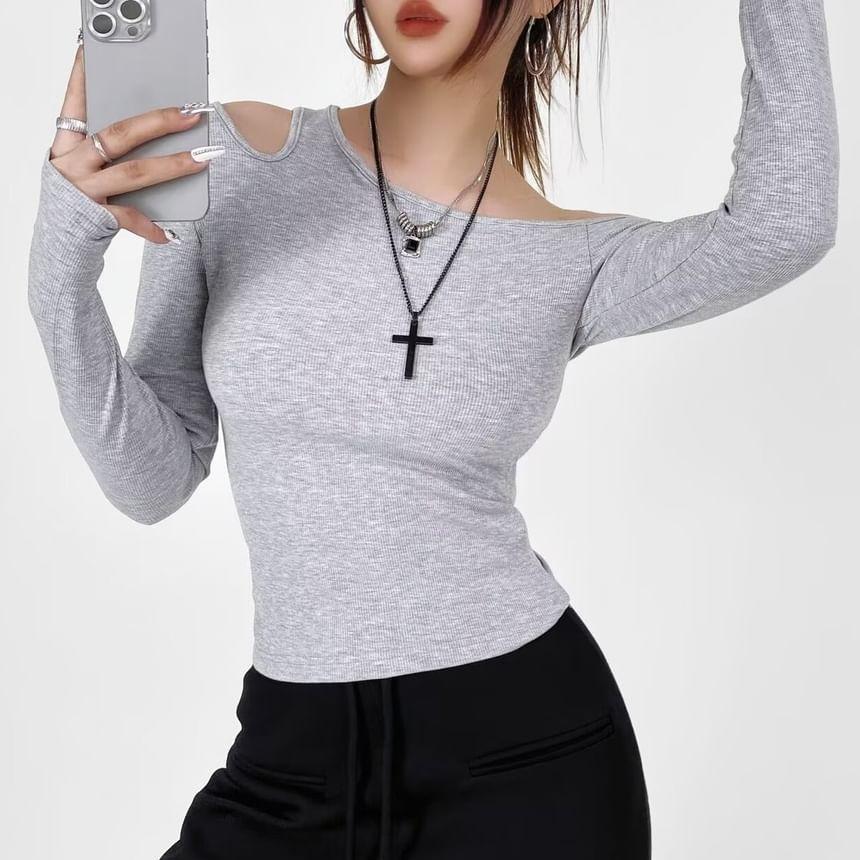 Long-Sleeve Cutout Plain Top Product Image