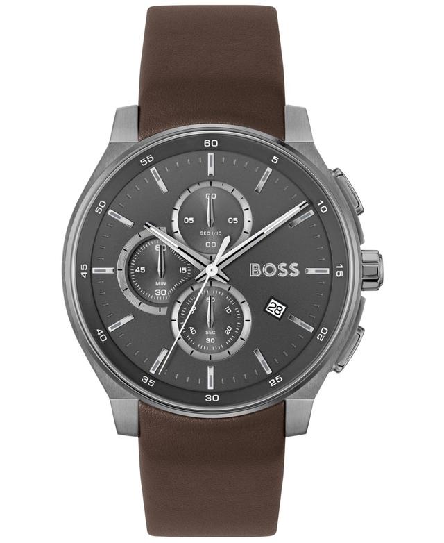 Hugo Boss Mens Peak 2.0 Quartz Chronograph Brown Leather Strap Watch Product Image