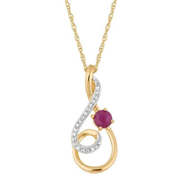 10k Gold Ruby & 1/10 Carat T.W. Diamond Pendant Necklace, Womens Product Image