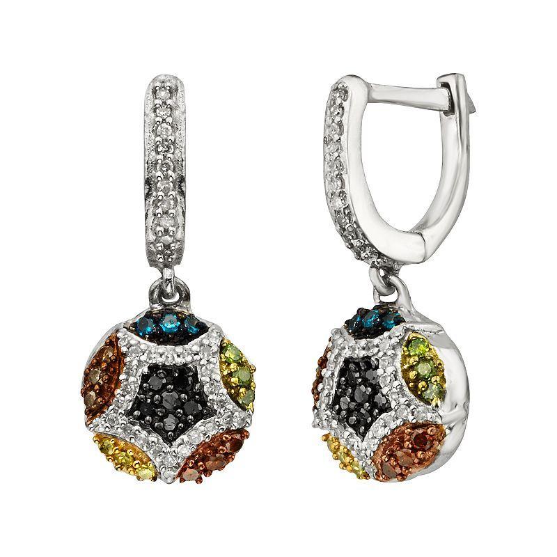 Jewelexcess Sterling Silver Seven-Tone 1/2-ct. T.W. Diamond Cluster Drop Earrings, Womens, Multicolor Product Image