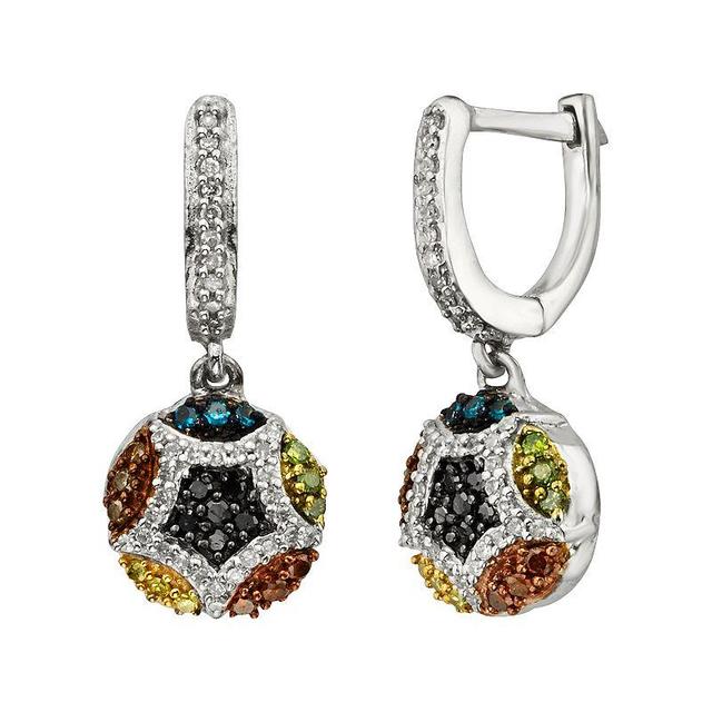 Sterling Silver Seven-Tone 1/2-ct. T.W. Diamond Cluster Drop Earrings, Womens, Multicolor Product Image