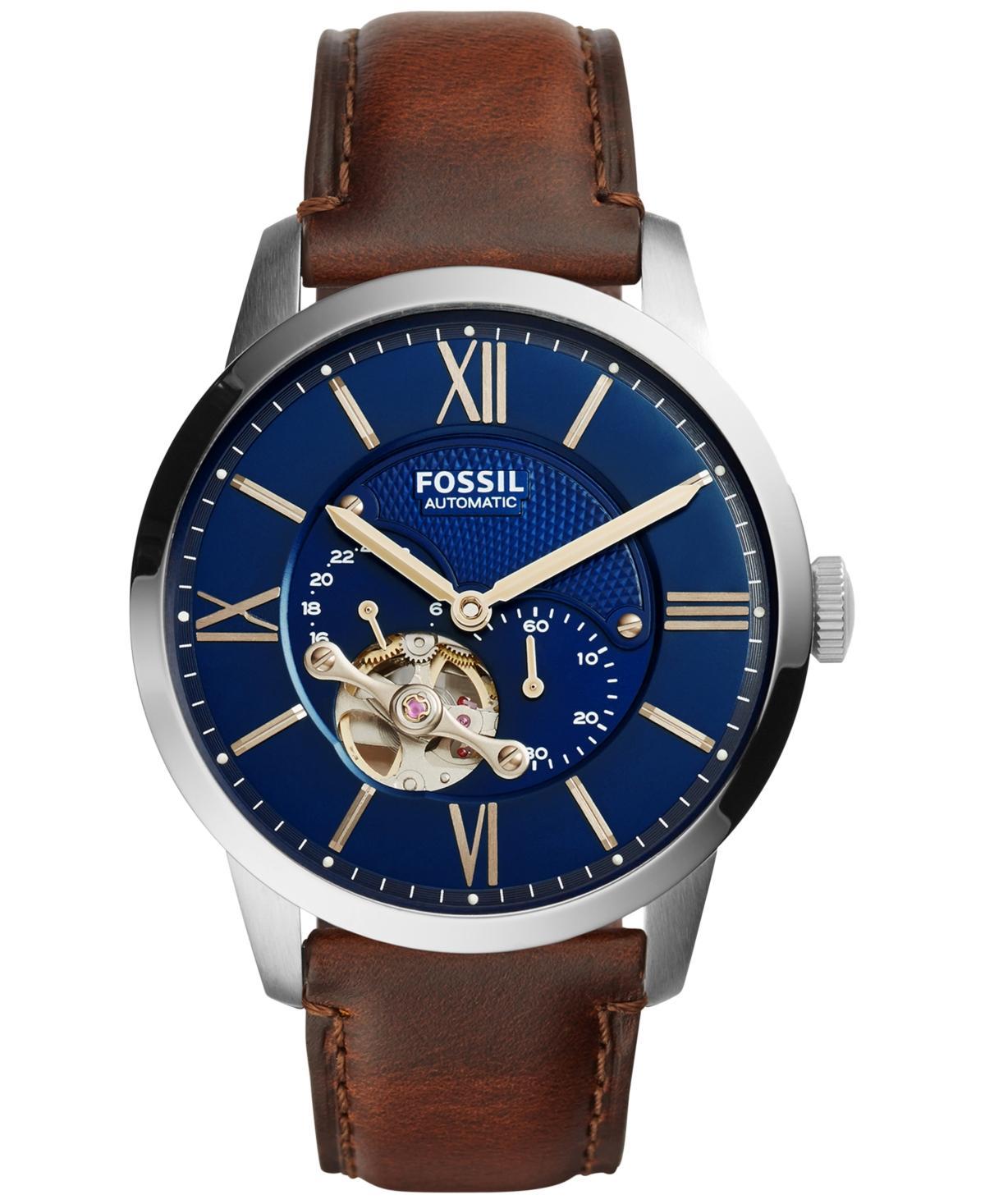 Fossil Mens Automatic Chronograph Townsman Brown Leather Strap Watch 44mm ME3110 Product Image