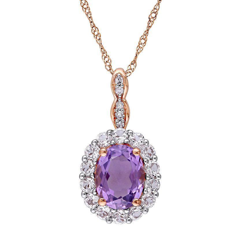 Stella Grace 14k Rose Gold Amethyst, White Topaz & Diamond Accent Vintage Pendant Necklace, Womens Product Image