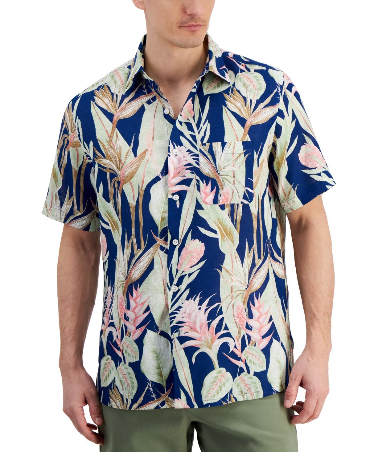 Club Room Mens Hero Short Sleeve Button Front Palm Print Linen Shirt, Created for Macys Product Image