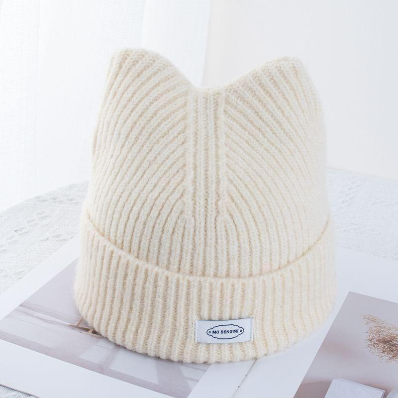 Lettering Applique Cat Ear Knit Beanie Product Image