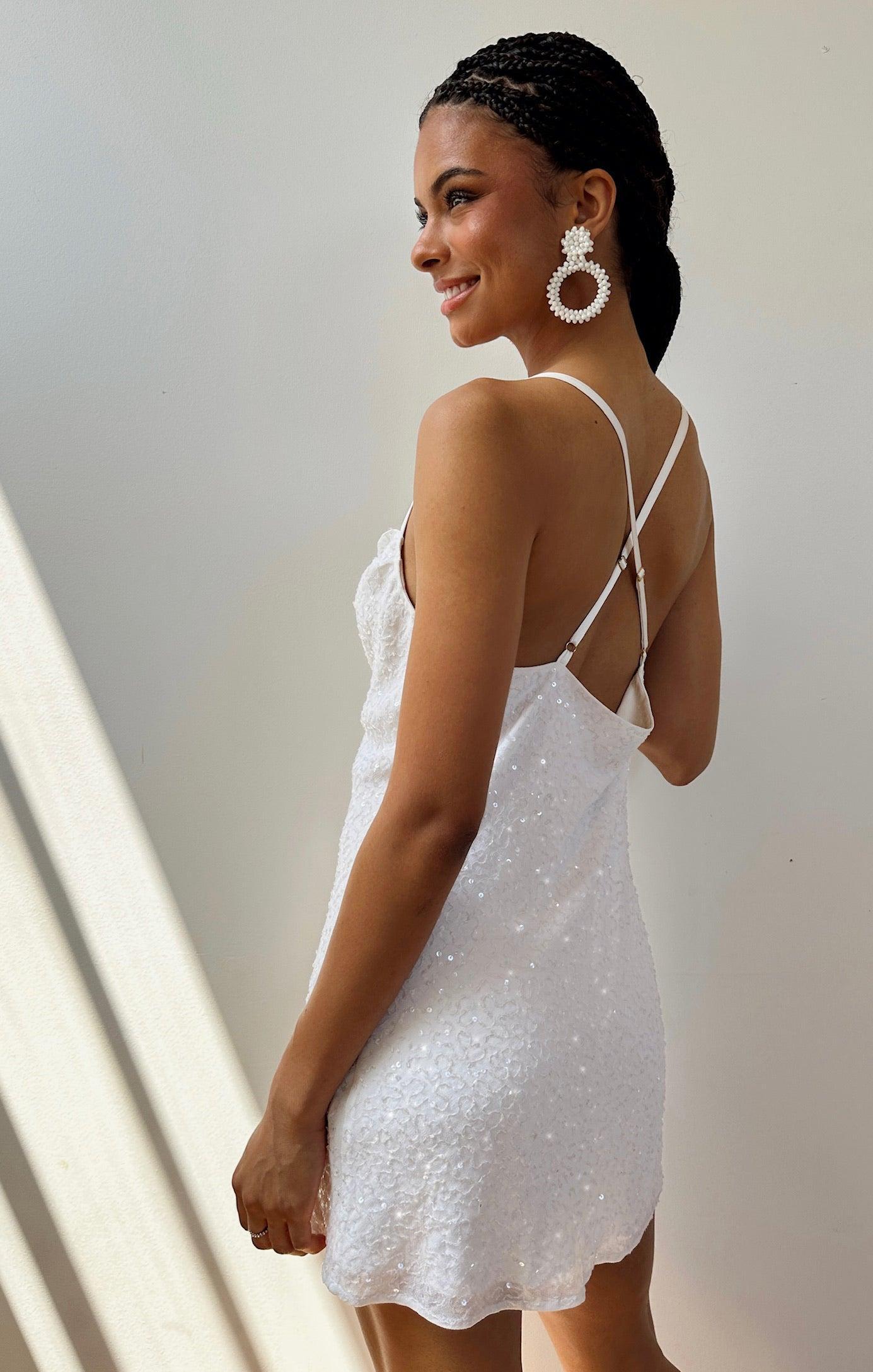 Suzanna Slip Dress ~ White Sequins Product Image