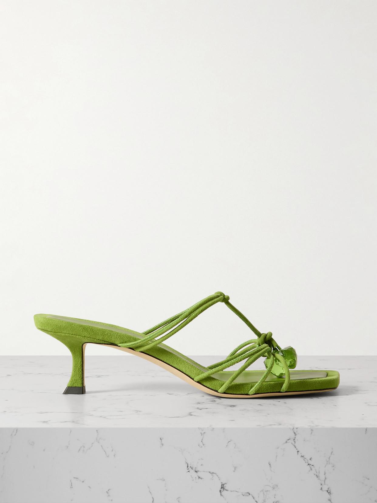 Jemma 50 Crystal-embellished Suede Mules In Matcha Product Image