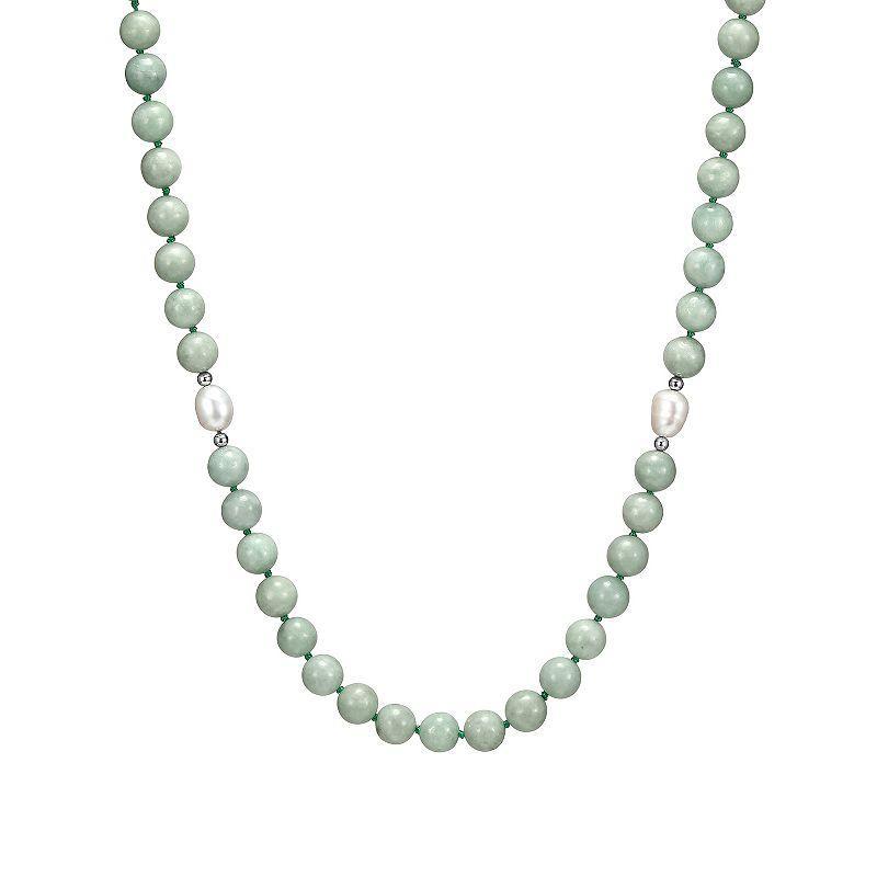 Dynasty Jade Rhodium-Plated Sterling Silver Jade & Cultured Freshwater Pearl Accent Bead Necklace, Womens Product Image