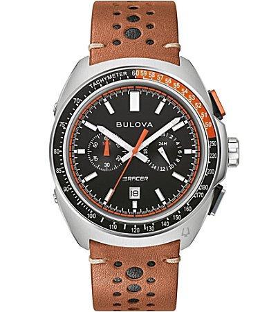 Bulova Mens Chronograph Racer Brown Leather Strap Watch 42mm Product Image