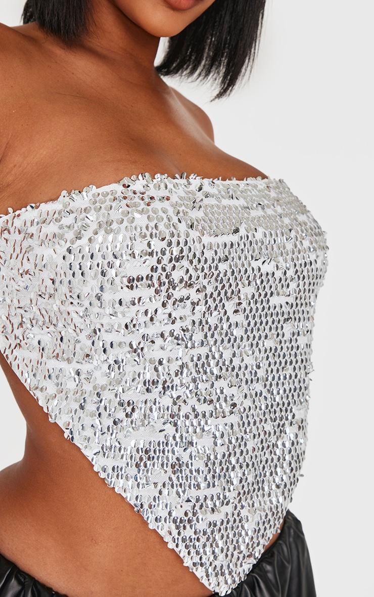 Shape Silver Sequin Bandeau Open Back Dip Hem Top Product Image